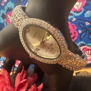 Jean dousset sterling silver and swarvarski crystal women’s fashion watch